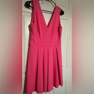 Hot Pink V-neck Flare Dress with Back Gold Zipper - Medium Size